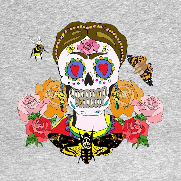 Skull and Roses with death's head moth by White B Gifts